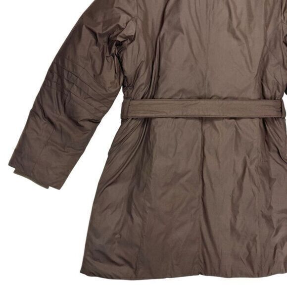 Anne Klein Rabbit Fur Trimmed Coat Sz M Brown Down Filled Belted Classic Jacket - Picture 9 of 16